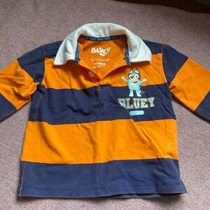 Bluey Kids Long Sleeve Rugby Shirt - Orange and Navy